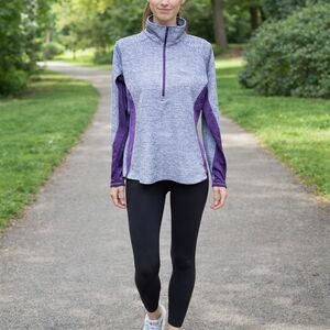 Columbia Women's 3/4 Zip Fleece Jacket Large- Purple And Gray Warm Fall Active
